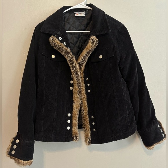 Y2K Disney Grunge Mickey Black Baddie Corduroy Faux Fur EGirl Jacket Small - Picture 3 of 12